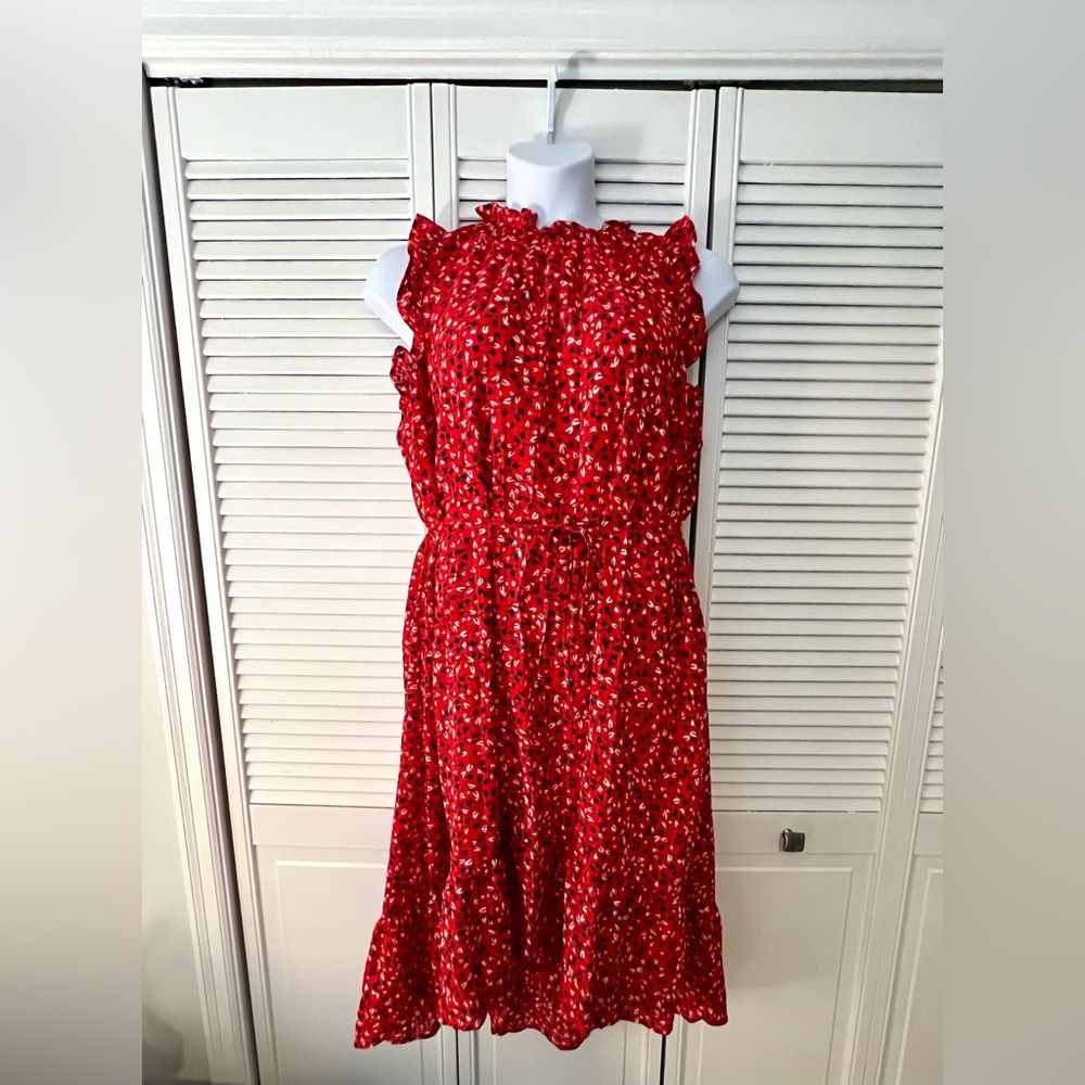 Who What Wear red/blk/wht high low ruffle sleeveless dress. NWT, never worn.